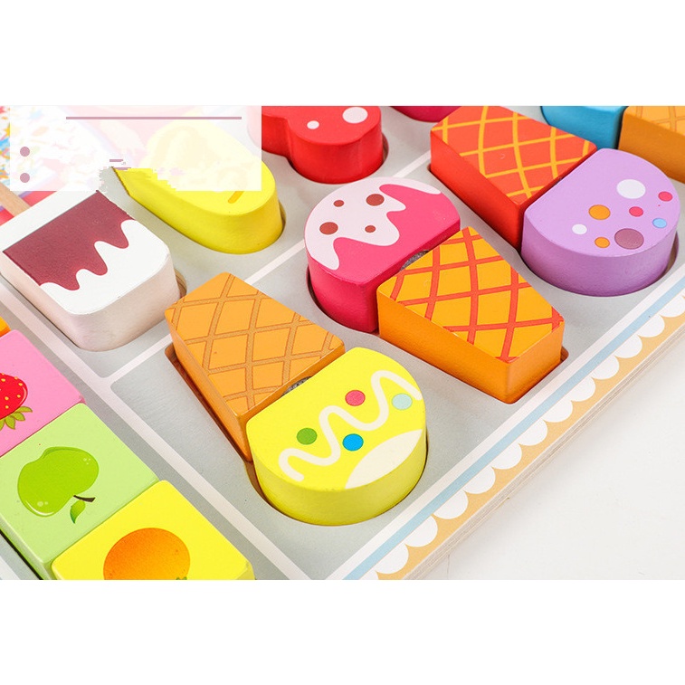 KABI Wooden ICE CREAM SHOP Board Puzzle Game / Mainan Kayu Pretend Play Anak Masak-Masakan / Mainan Pretend Kasir Toko Es Krim / Mainan Toko Ice Cream Anak / Mainan Edukasi Puzzle Kayu Berkualitas