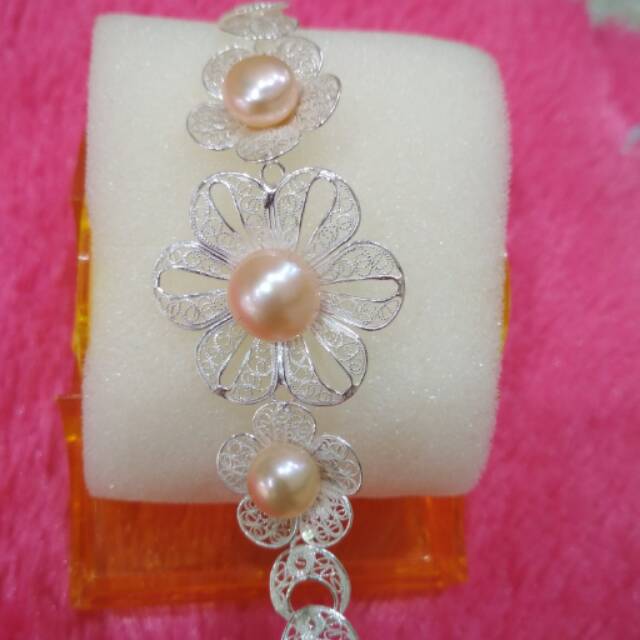 Gelang perak kendari mutiara tawar asli