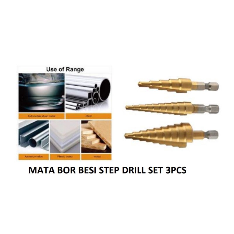 MATA BOR BESI PAGODA / STEP DRILL 3PCS  KENTARO JAPAN QUALITY