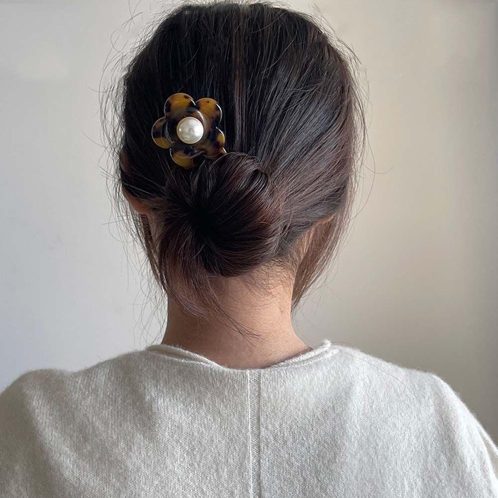 Needway   U Berbentuk Jepit Rambut Wanita Klasik Mutiara Women Hairpin Plum Bunga Hairstyle Alat Desain Hiasan Kepala Gaya Cina