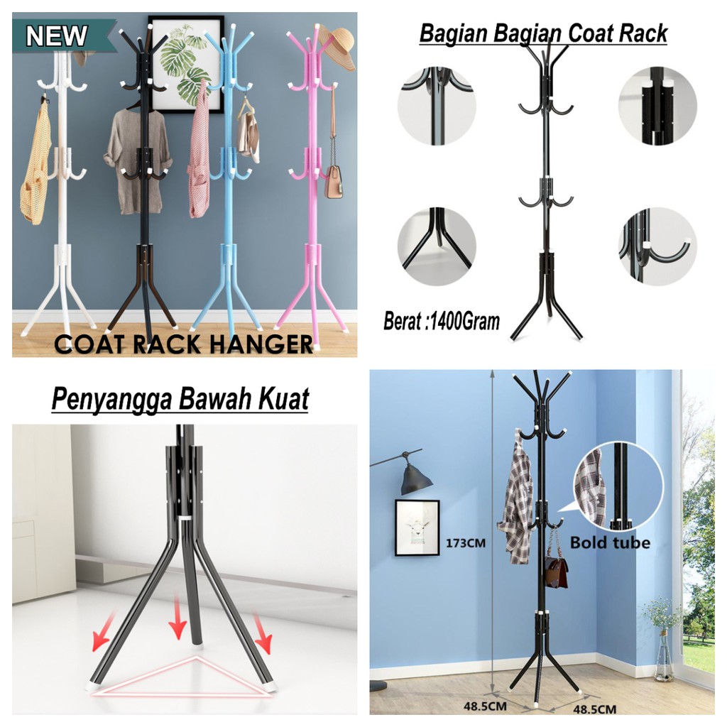 Futureworld Stand Hanger Gantungan Baju Coat Gantungan Tas Dan Topi Tas Multifungsi Rak Baju CT01