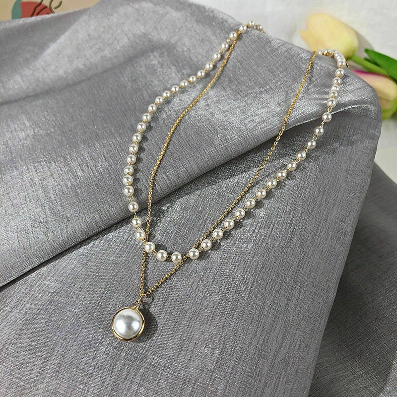 Kalung Choker Rantai Klavikula Hias Liontin Mutiara Ganda Untuk Wanita