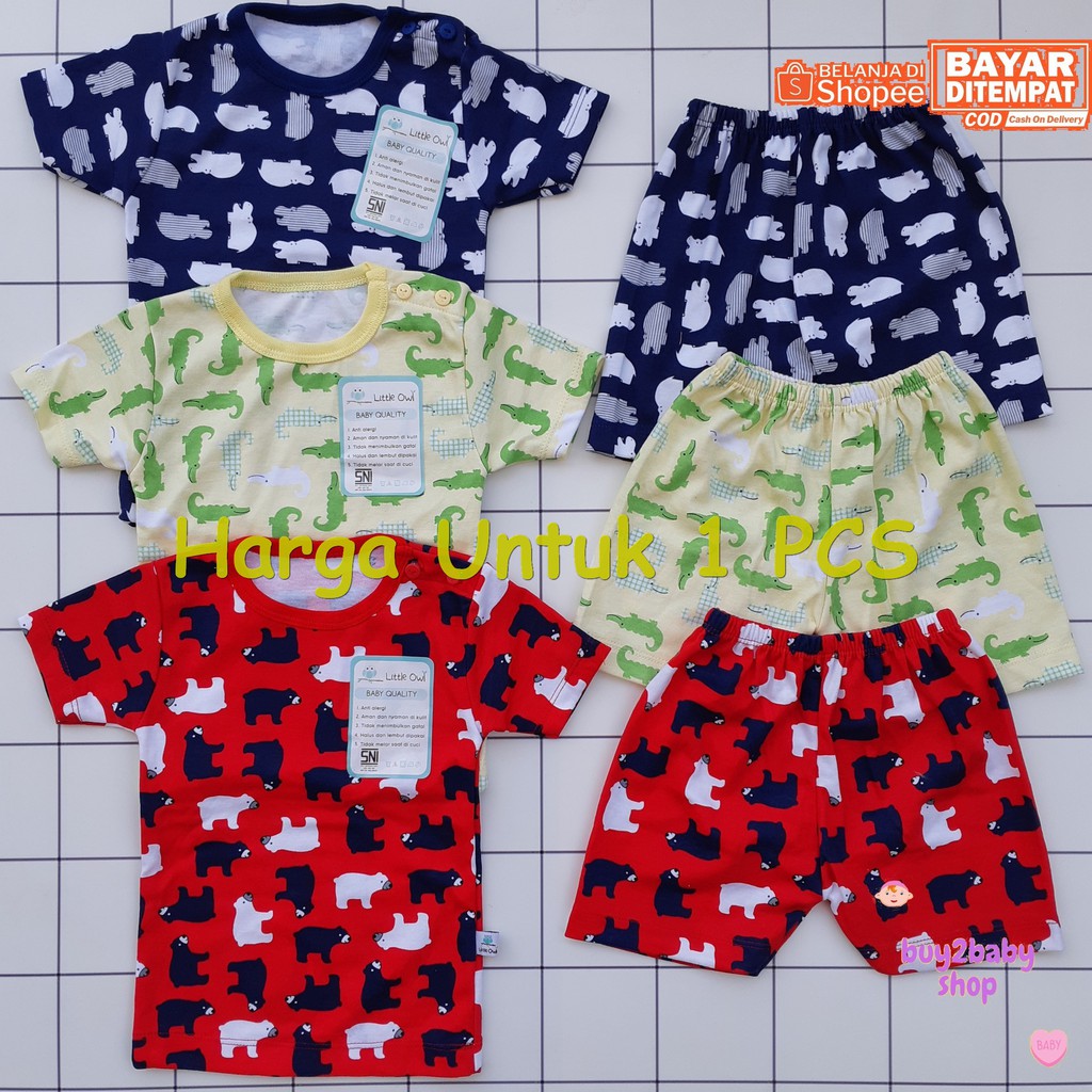 Setelan kaos celana pendek animal series colors Little Owl 3-24 Bulan 1 PCS