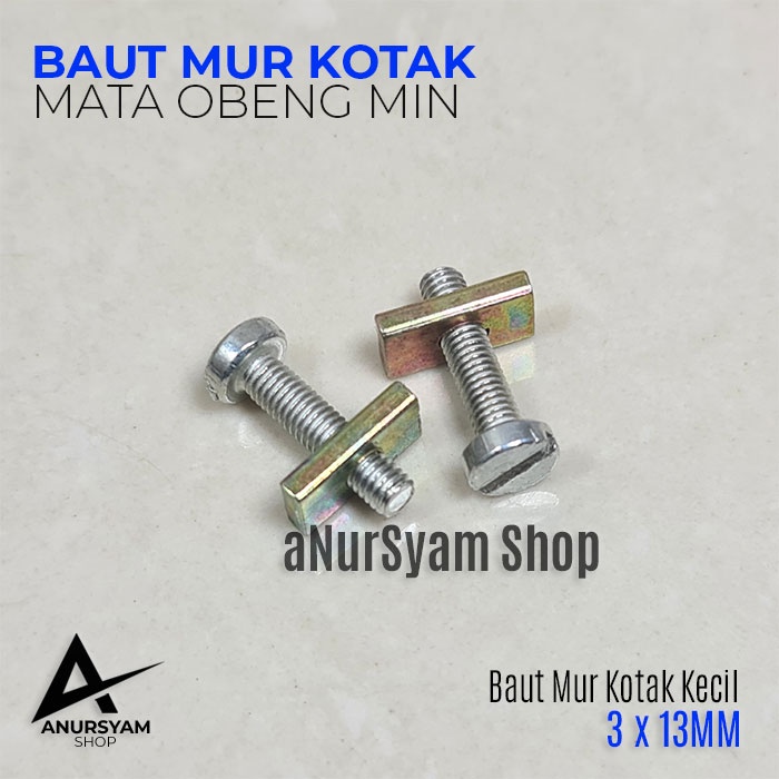 Baut Mur Kotak 3 x 13mm / Baut Mur Kotak Kecil Kepala Bulat Min