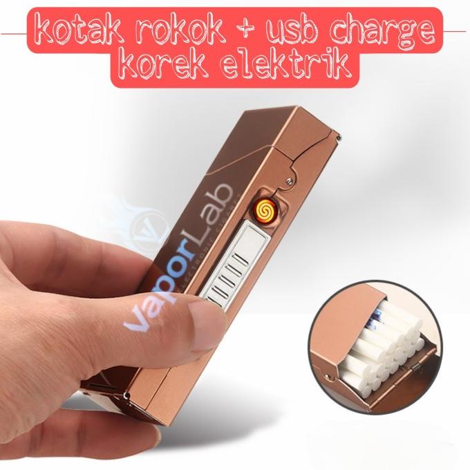 kotak box tempat rokok korek usb elektrik cigarette case lighter SLIM
