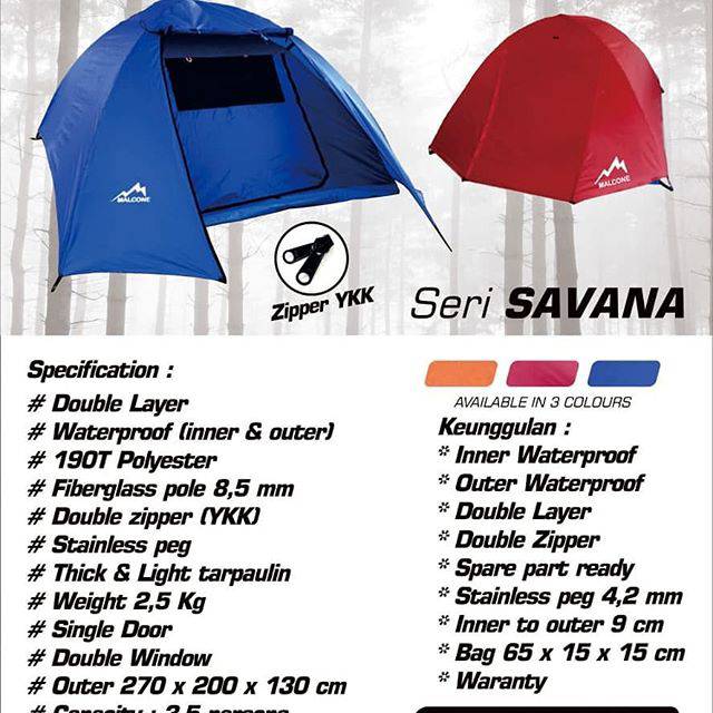 Tenda malcone savana double layer/tenda camping kapasitas 4 orang