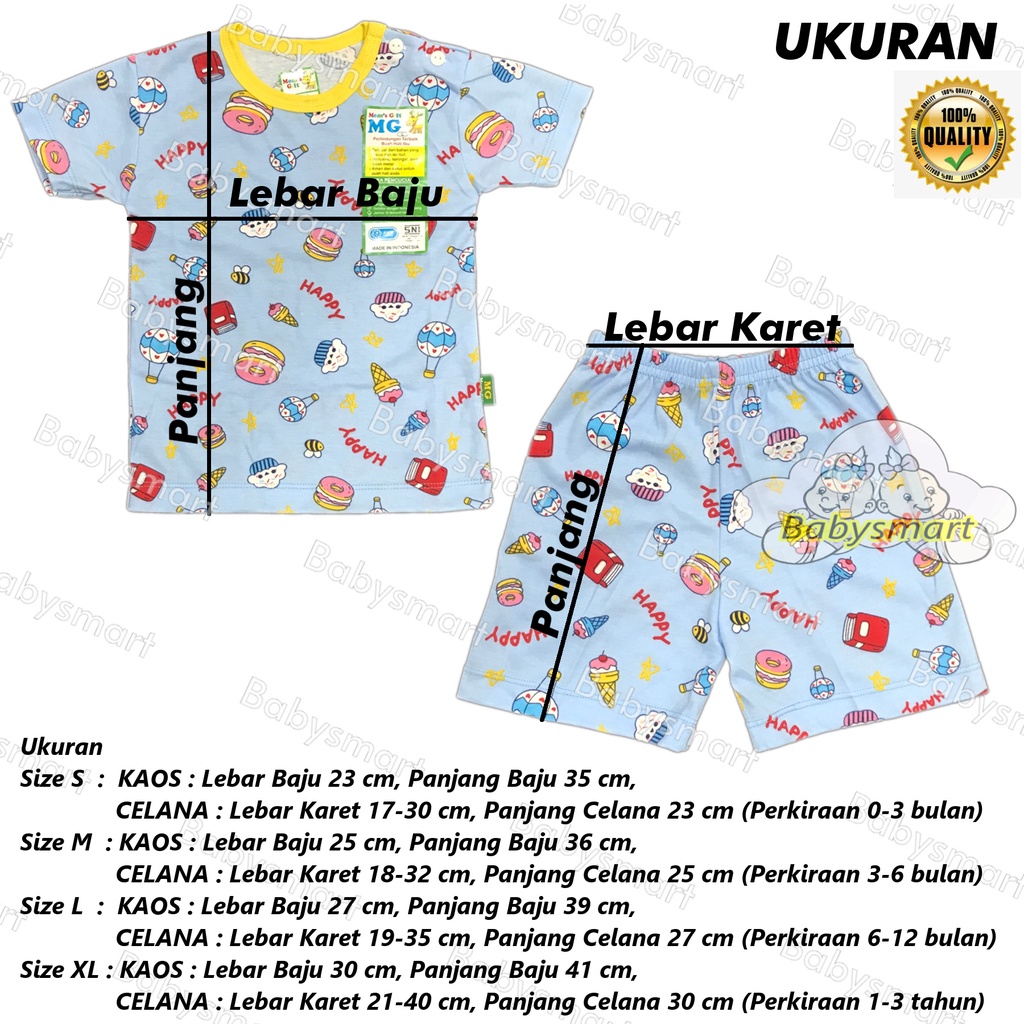 Babysmart - 3 SET Setelan Pendek Anak/Bayi FULL PRINT Motif CAKE STL-P03 MOM'S GIFT SNI Bahan 100% Katun DK PREMIUM Size S - XL