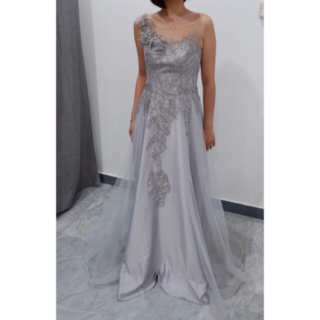 Gaun Pesta/ Bridesmaid Dress/ Evening Gown “Silver” size M