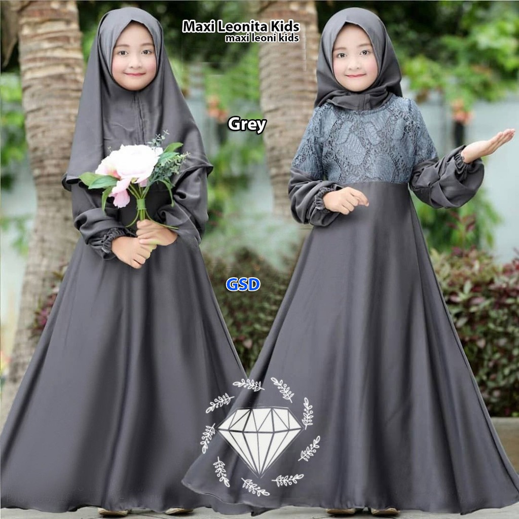 maxi leonita/maxi dress muslim anak/dress gamis syari hijab anak/baju muslim anak