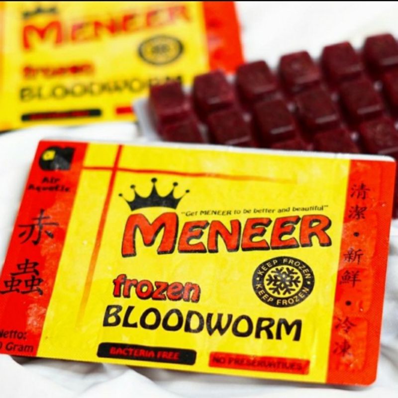 Pakan Ikan Cacing Beku Meneer Frozen Blood Worm Kapsul 100 Gr 1 Pcs