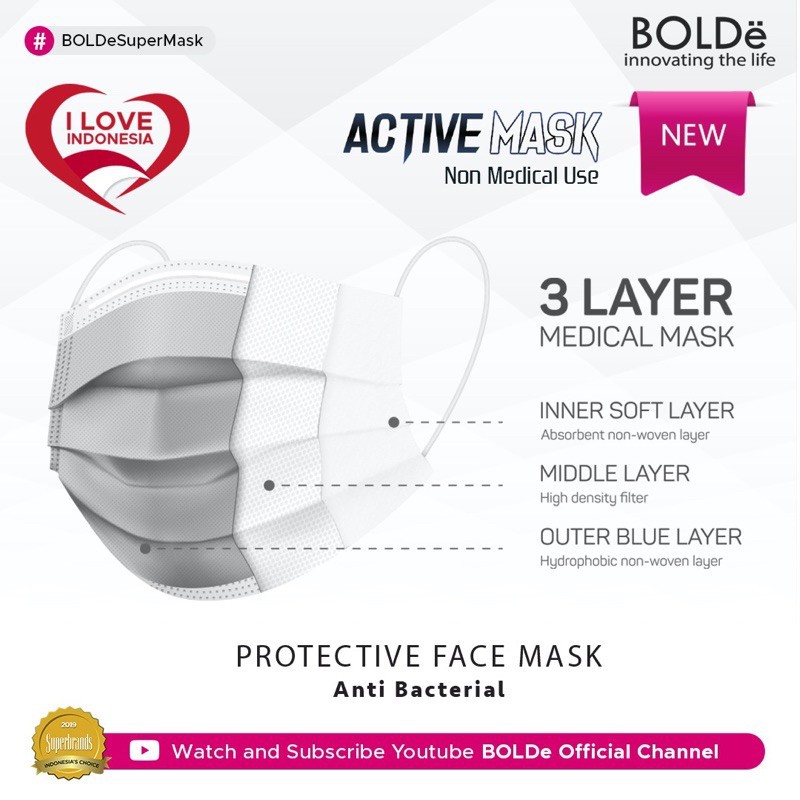 BELI 1 GRATIS 1 !!! Masker Olahraga / Sports Active Mask Original BOLDe ( 50 pcs / box )