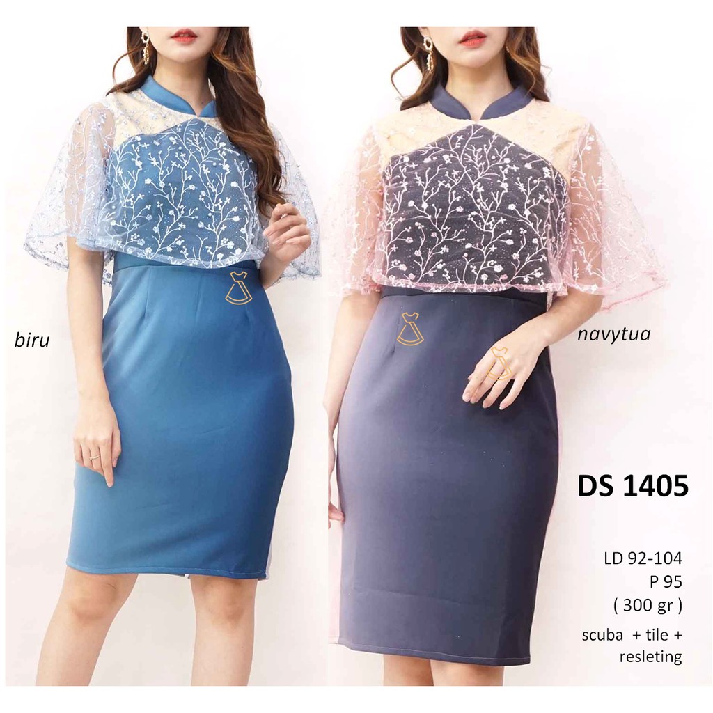 DS1405 - dress pesta gradasi ombre dress kantor scuba natal imlek merah basic murah grosir