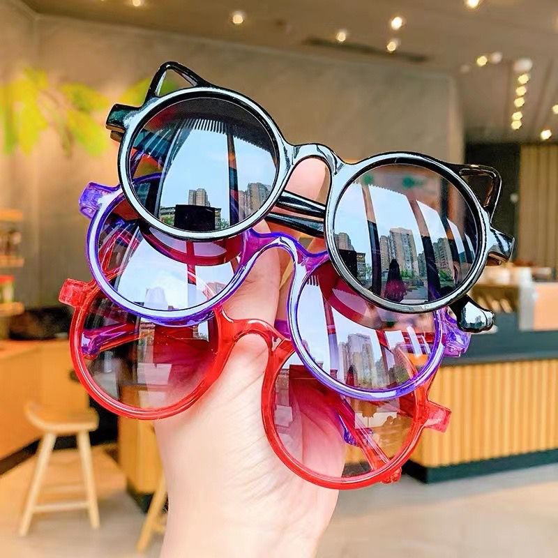 BAJ Kacamata Hitam Anak New Trend Fashion Anak Terbaru Telinga Kucing kacamata Bulat hitam High Quality Kids Sunglasses Kaca Mata Murah KC031