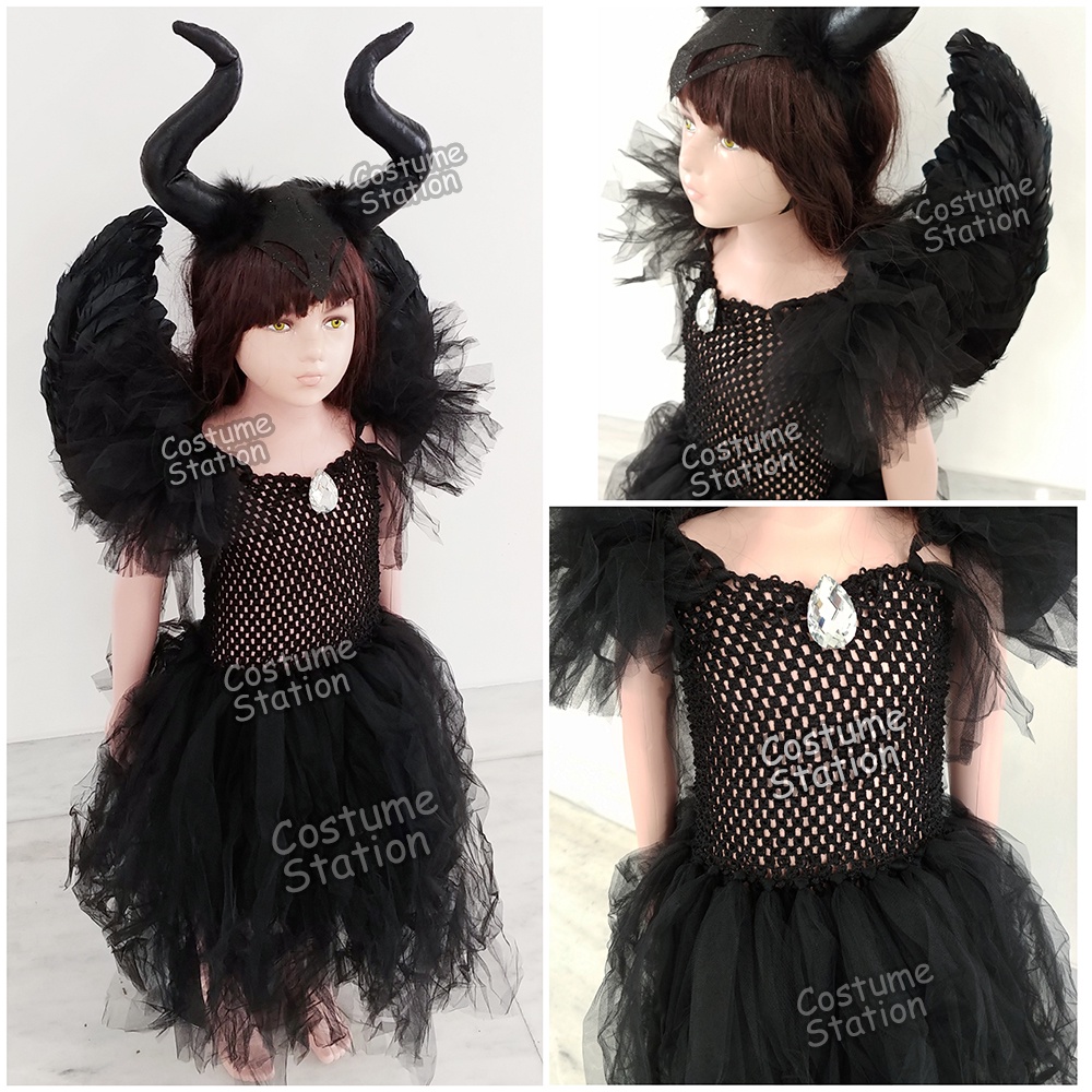 Kostum Maleficent / Costume Witch Penyihir Black Devil Halloween anak