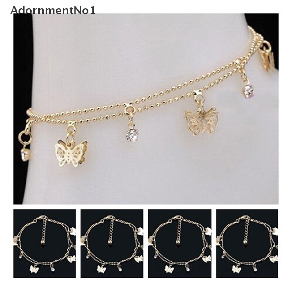 (AdornmentNo1) Gelang Kaki Rantai Fashion Motif Kupu-Kupu Warna Gold Untuk Perhiasan Wanita / Pantai Butterfly