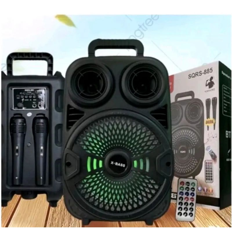 Speaker Bluetooth 9inch SQRS 885 Bonus 2 Microphone/ Speaker Wireless Radio FM/ Salon