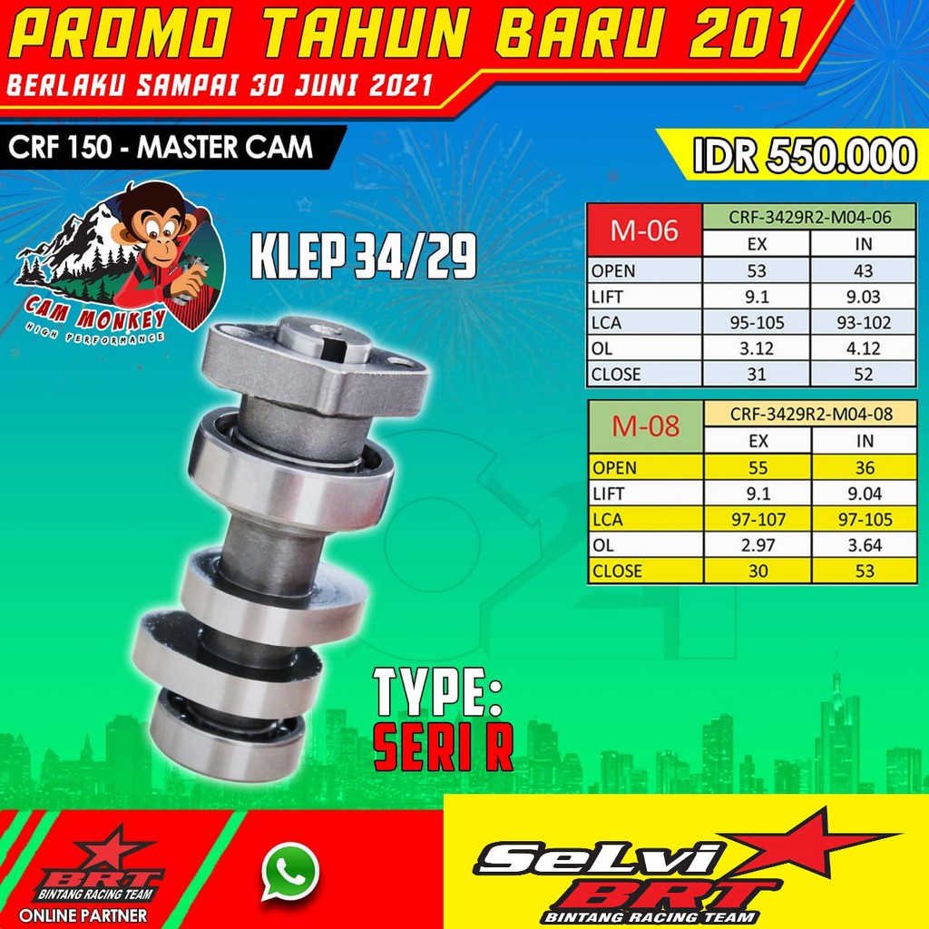MASTER CAM BRT MONKEY CRF 150 34 29 CAM MONYET CRF 150 BRT TIPE R