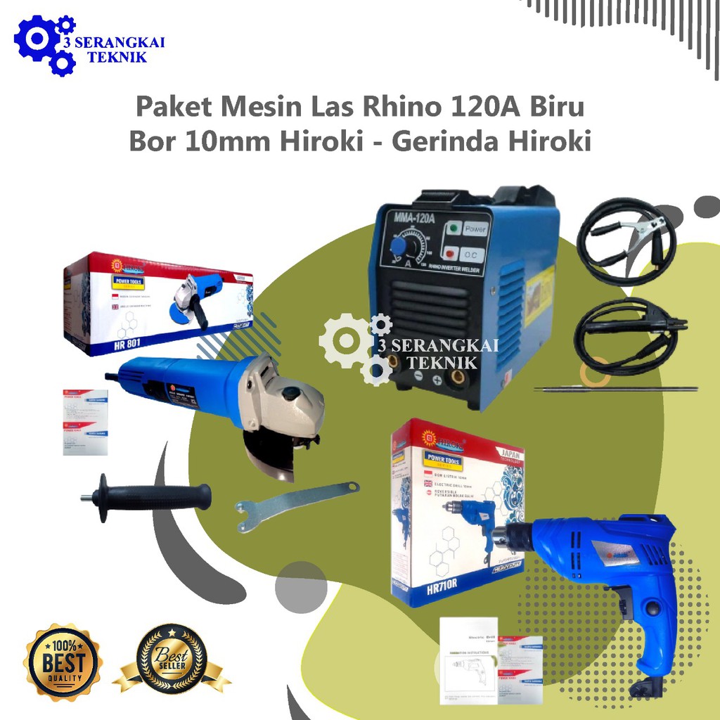 PAKET MESIN LAS RHINO 120 A BIRU - BOR 10 MM HIROKI - GERINDA HIROKI