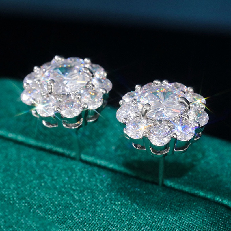 Romantic Flower Shape Women's Stud Earring Dazzling Round Zirconia Crystal Versatile Accessories Female Statement Jewelry|Stud Earrings