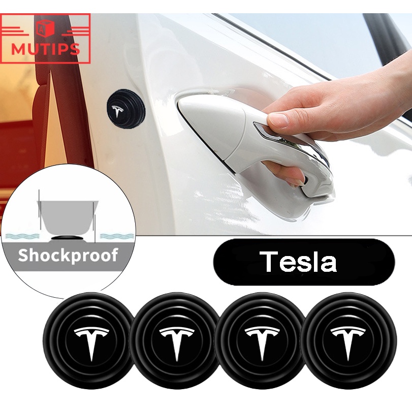 Tesla 4 / 8 / 12Pcs Stiker Silikon Peredam Suara Anti Shock / Benturan Untuk Pintu Bagasi Mobil 3 Y S X