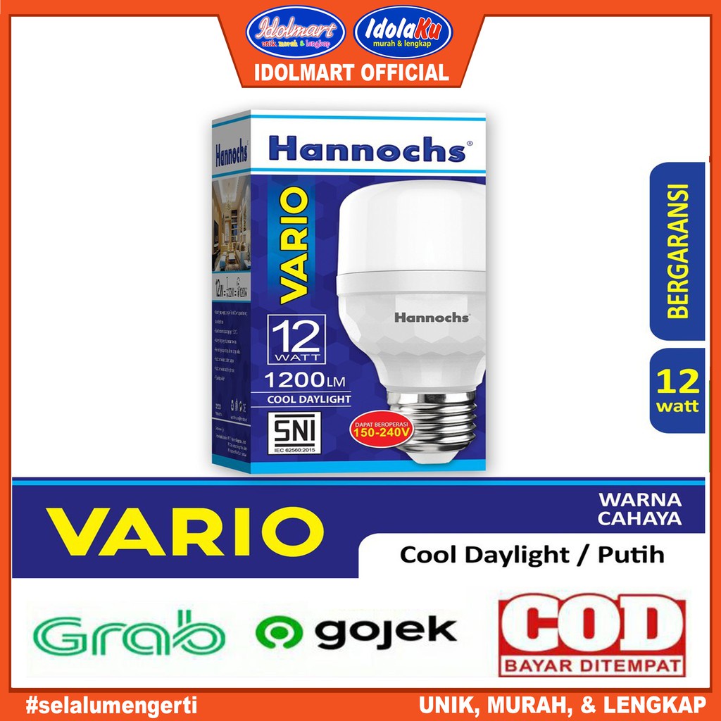 IDOLAKU Hannochs Lampu LED Vario 12 Watt Cahaya Putih lampu Hemat Energy Hanoc