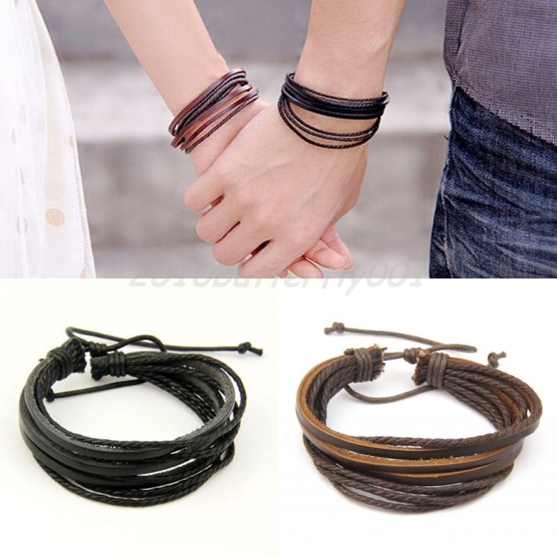 [HOT DEALS] FASHION Gelang Fashion Tali Model Tribal Multi-layer Bahan Kulit Asli untuk Wanita/Pria