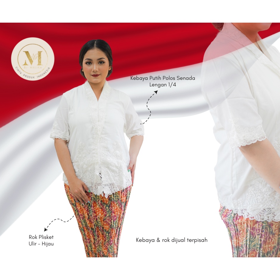 Baju Kebaya Encim Putih Polos MALIKA - Atasan Kebaya Ncim Modern Bordir Bunga - Kebaya Wisuda