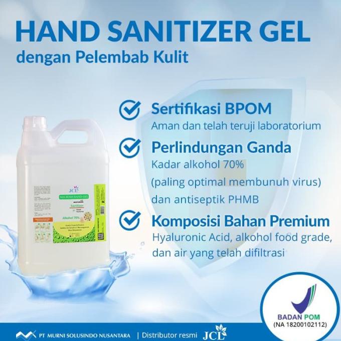 Jcl Hand Sanitizer Gel 5 Liter (70% Alkohol &amp; Extra Moisturizer) Cila.Shop.Id