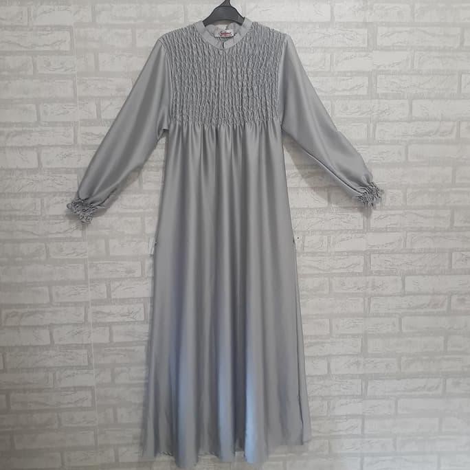 gamis muslim wanita model smoc warna abu silver