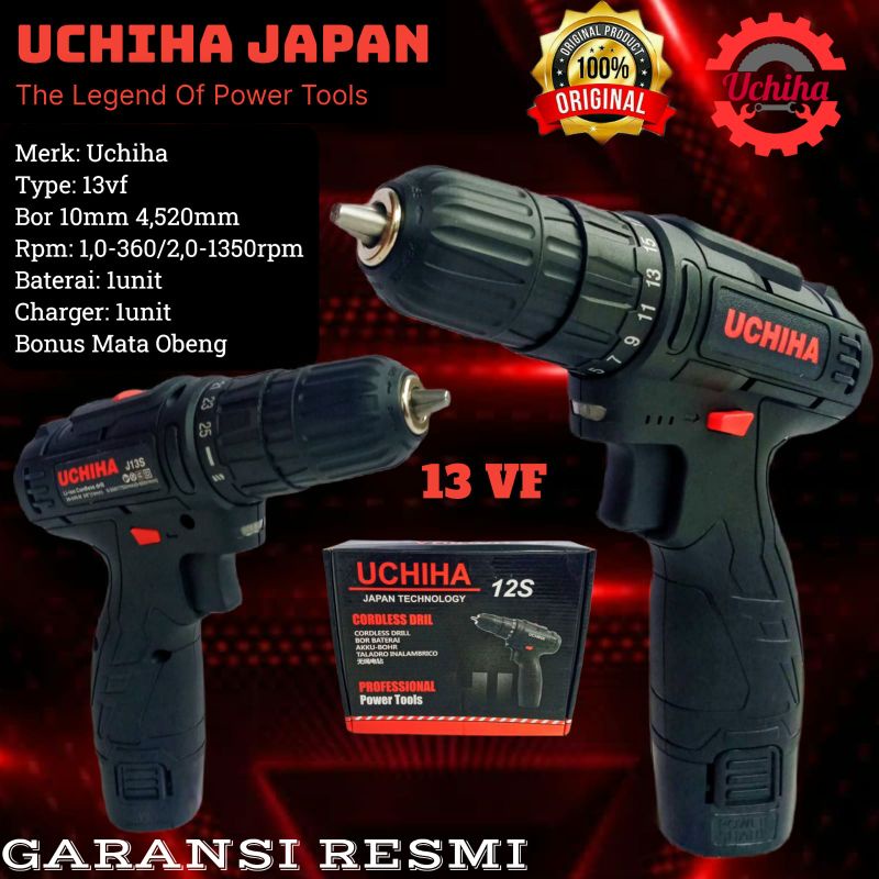 Mesin Bor Baterai Cordless 13vf 25torsi Uchiha Tembok Besi Kayu