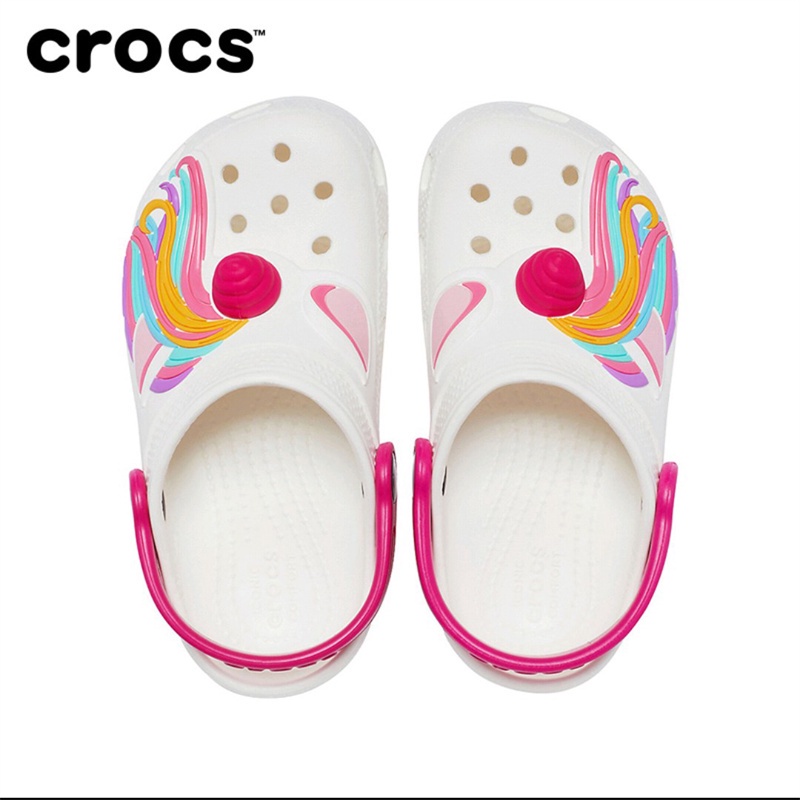 Crocs Funlab Unicorn / Sandal Anak Karakter / Sandal Lucu / Karakter Unicorn / Sandal Anak Perempuan - White Pink