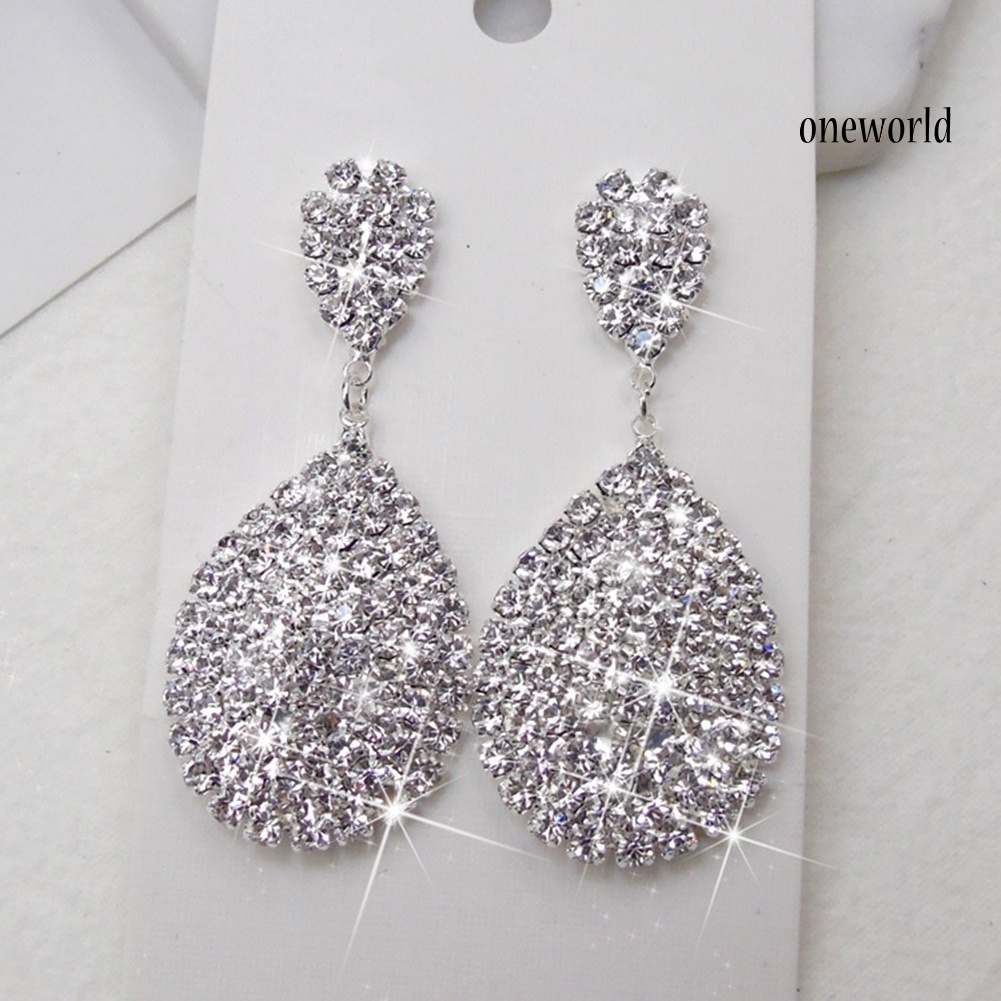 OW@ Women Fashion Rhinestone Waterdrop Dangle Stud Earrings Wedding Party Jewelry