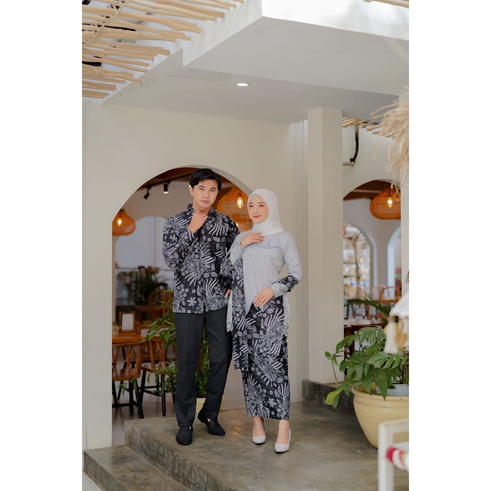 SET BATIK COUPLE KALUNA GREY (KEMEJA. ROK SPAN SLENDANG, DAN TUNIK KALUNA)