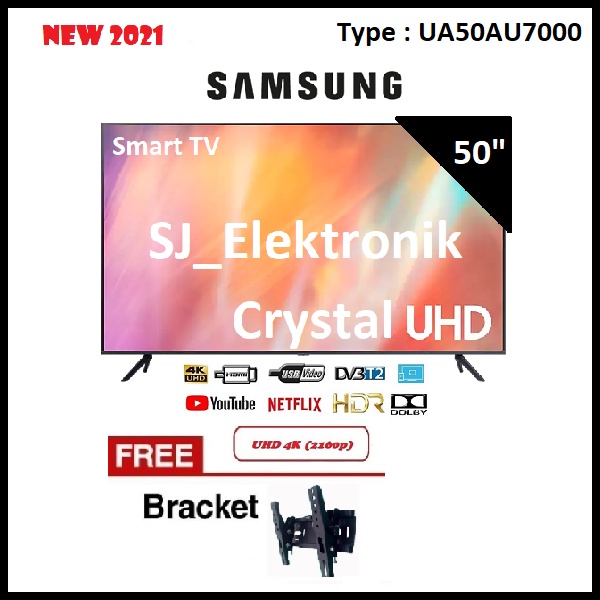 (KHUSUS LUAR KOTA) Braket + LED TV Samsung 50 Inch UA50AU7000 - 50AU7000 Crystal UHD 4K