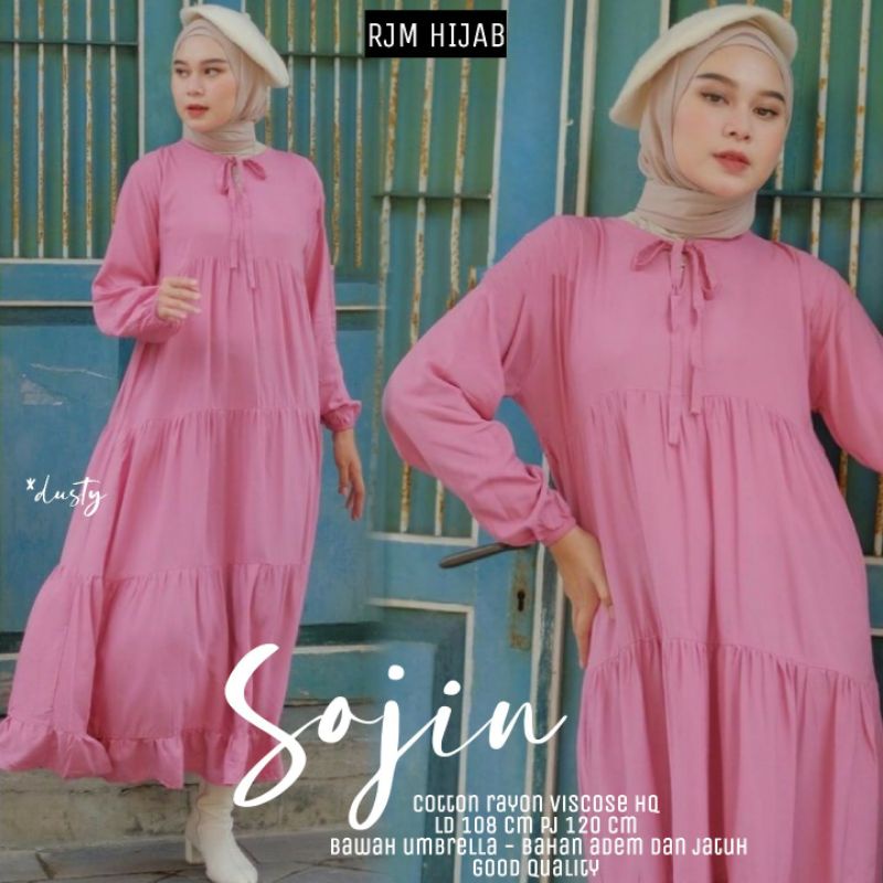 Sojin Midi Dress Rayon Viscose Premium Fashion Wanita Murah Kekinian