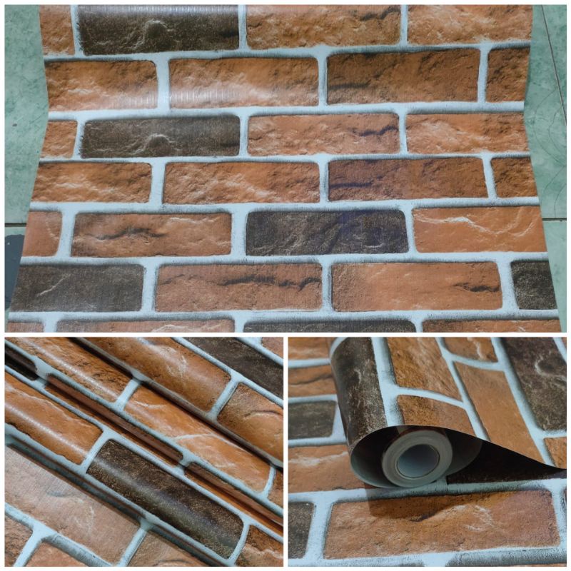 Wallpaper Dinding Batu Bata Coklat Tua Lis Putih Minimalis Sticker Dekorasi Dinding Kamar Dan Ruang