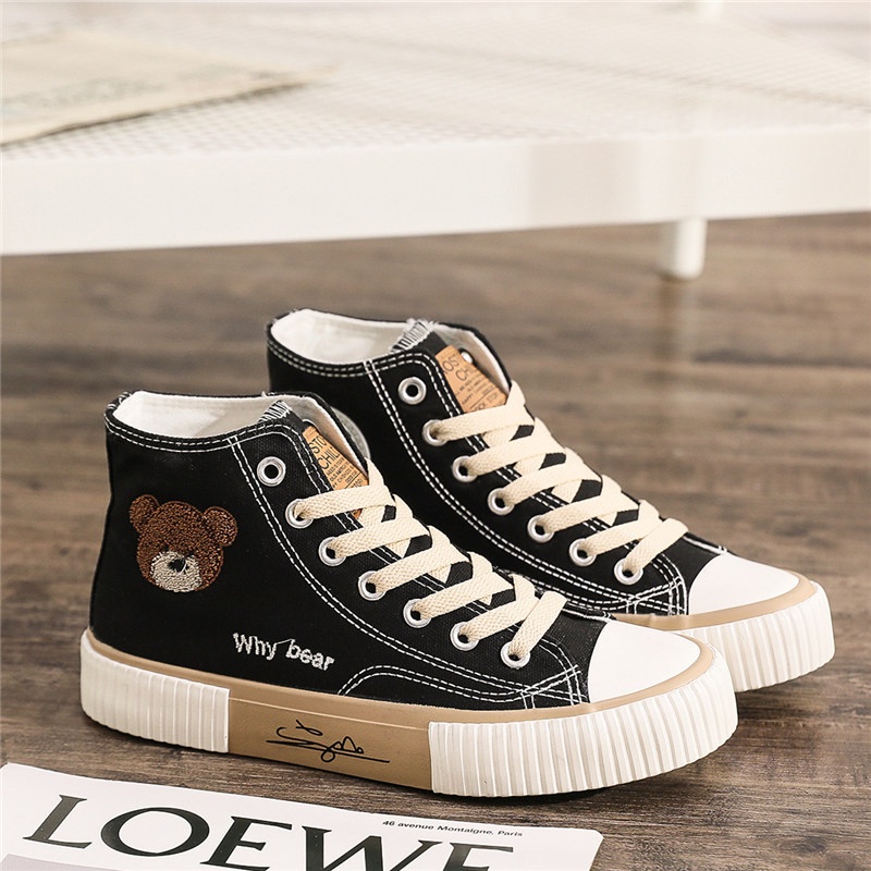 Favorite &quot;FREE BOX&quot; Sepatu Wanita Bear kanvas Tinggi Sneakers Kets Bertali Kasual Fashion Kanvas Import Premium Quality 9044