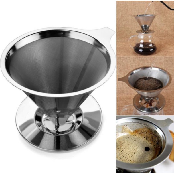 OneTwoCups Filter Penyaring Kopi Double Layer Cone Coffee Filter Dripper - V60 - Silver