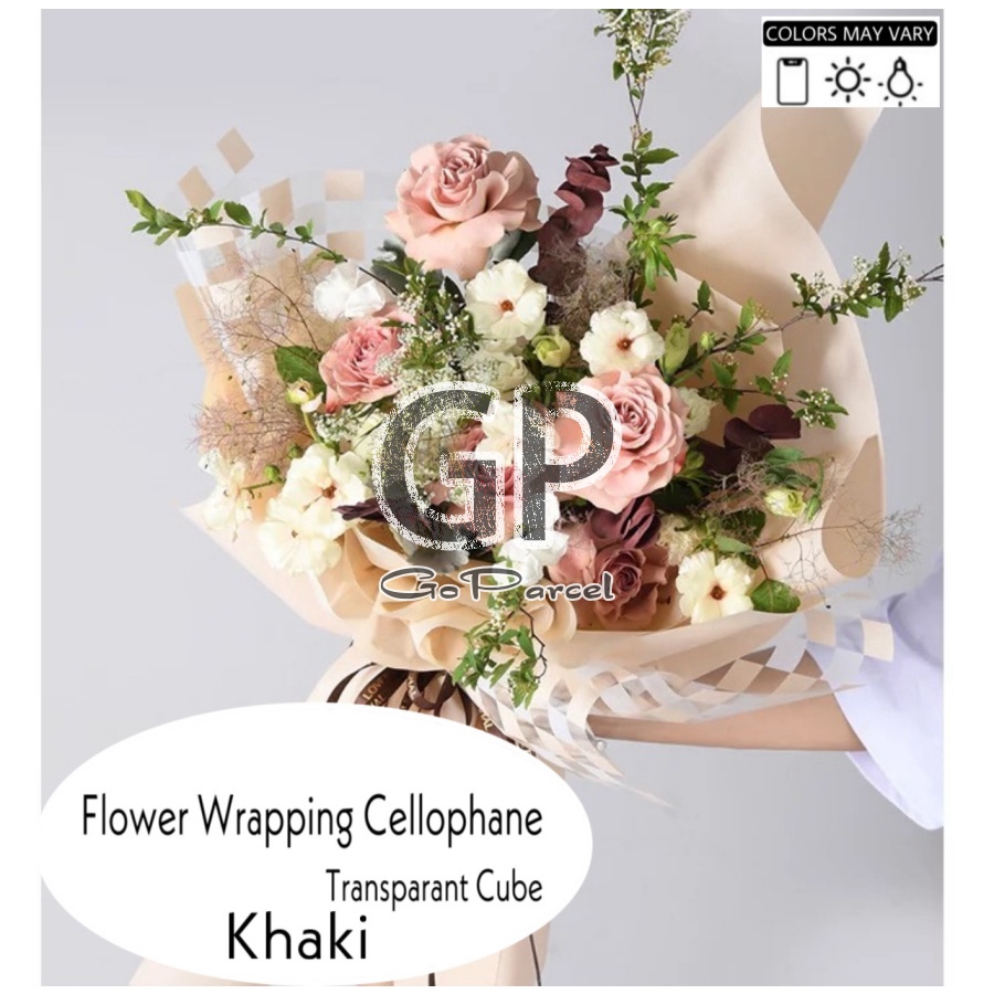 ( 5 Lembar ) TRANSPARANT CUBE - FLOWER WRAPPING PAPER / CELLOPHANE - KERTAS BUNGA BUKET FLORIST BOUQUET