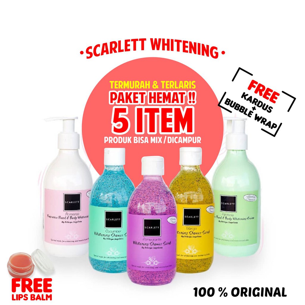Scarlett Whitening Paket 5 Item Bonus Packing Kardus Body Lotion Scrub Varian Lengkap By Felicya Shopee Indonesia