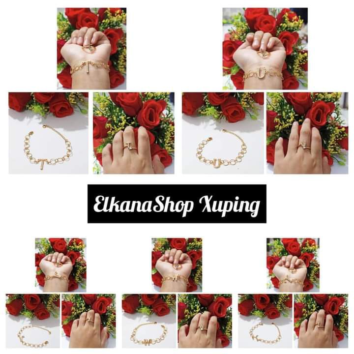 Gelang dewasa Ring bulat Ininsial Nama A-Z free cincin chat pilih huruf .gold xuping