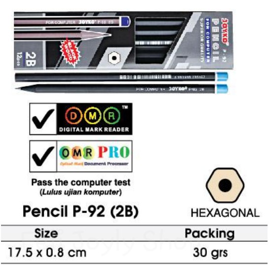 

PENSIL 2B JOYKO P92 SUPER UJIAN KOMPUTER DMR OMR TULIS RAUTAN MURAH