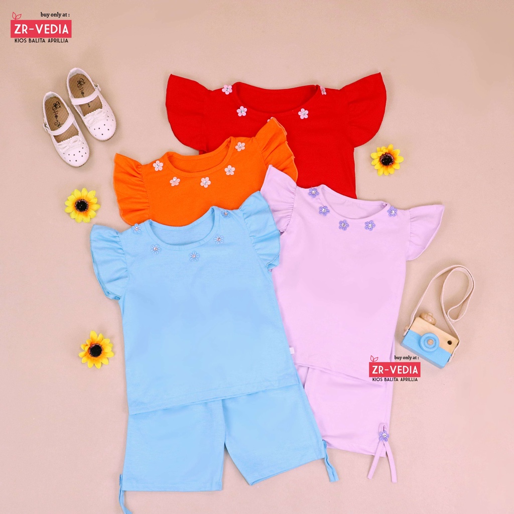 Setelan Oceana Bayi 3-18 Bulan /Set Baju Lengan Celana Pendek Anak Perempuan Import Polos Balita Adem  Kiosbalitaaprillia