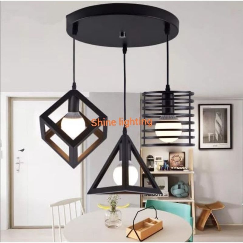 Lampu gantung industrial ruang makan tipe 117/3 hitam