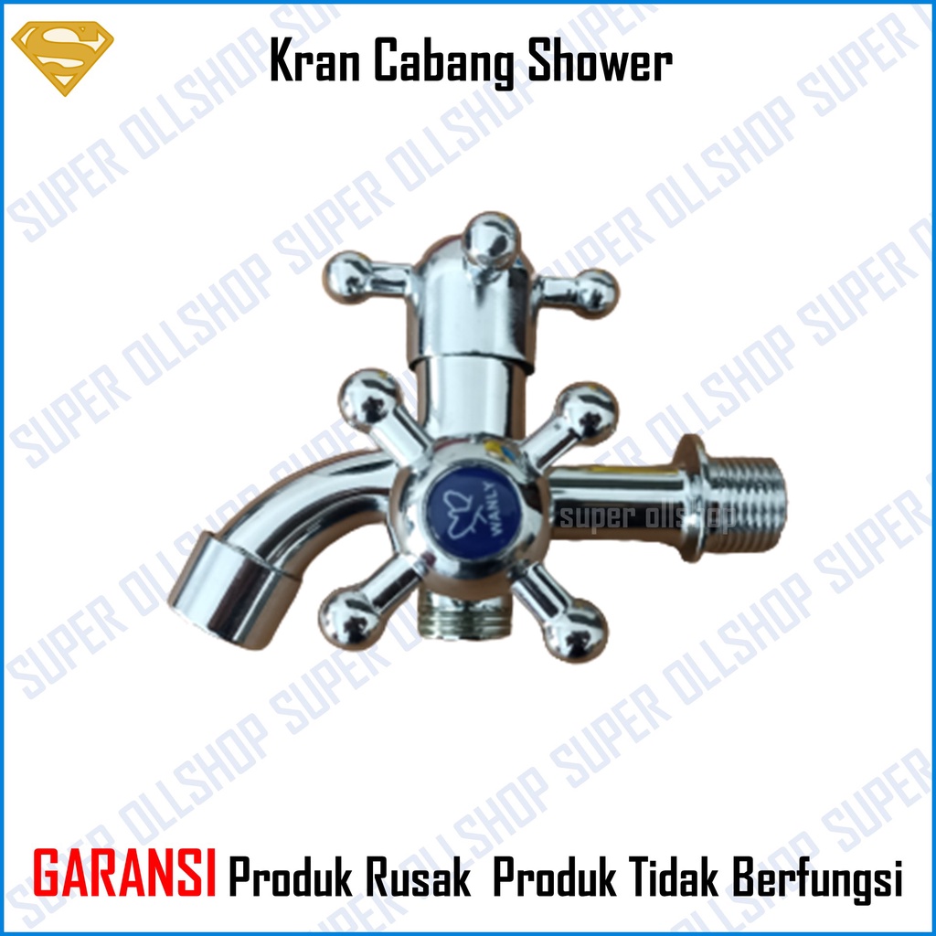 Kran Cabang Keran Air Dobel Shower Mandi Besi Babet Krom Baling Baling 1/2 Inch