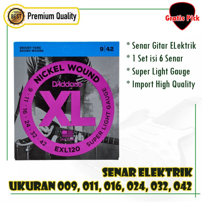 Senar Gitar Elektrik 009 electric guitar string daddario XL EXL 120