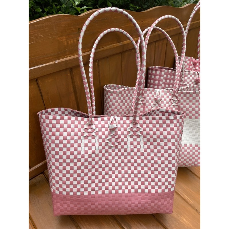 Tas Anyaman plastik / Tas Pasar / Tas Belanja / Tas Souvenir / Hampers / Tas Varian Pink READY STOK