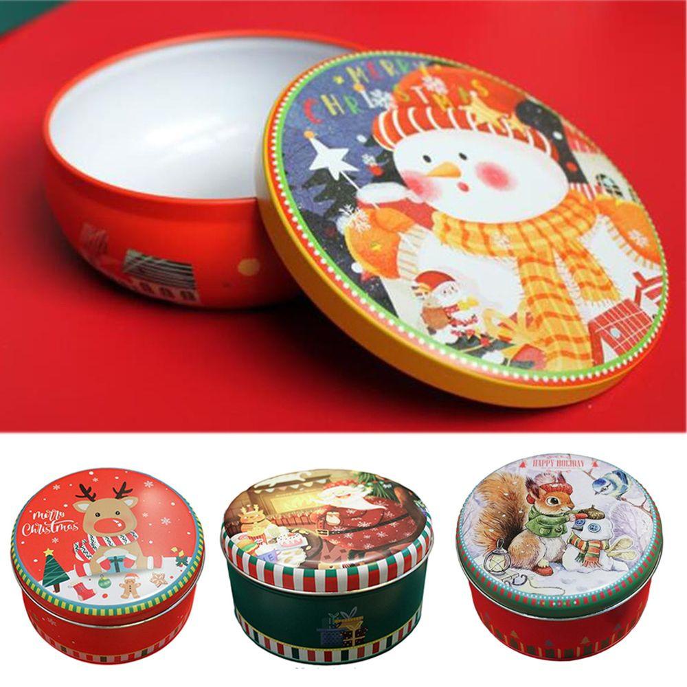 R-flower Christmas Tin Gift Box Dekorasi Natal Tinplate Kotak Hadiah Motif Rusa Untuk Cookies Candy Cookie Box