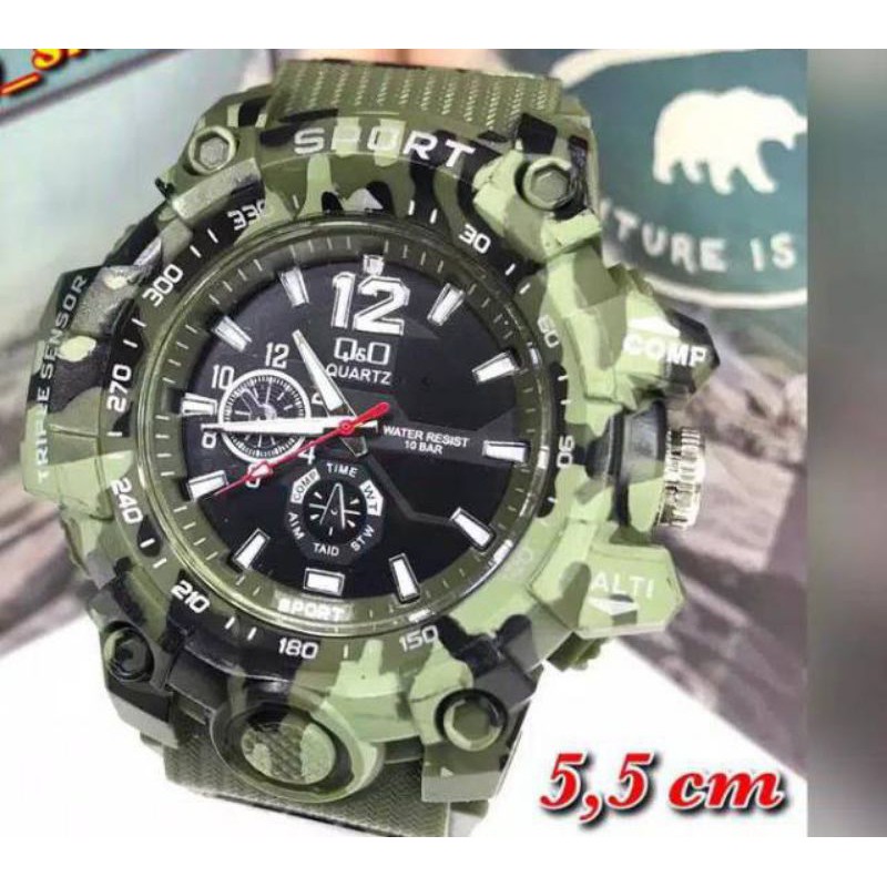 (Grosir)Jam Tangan Pria Q&amp;O.Jarum Loreng Strap Rubber(Terima Cod)