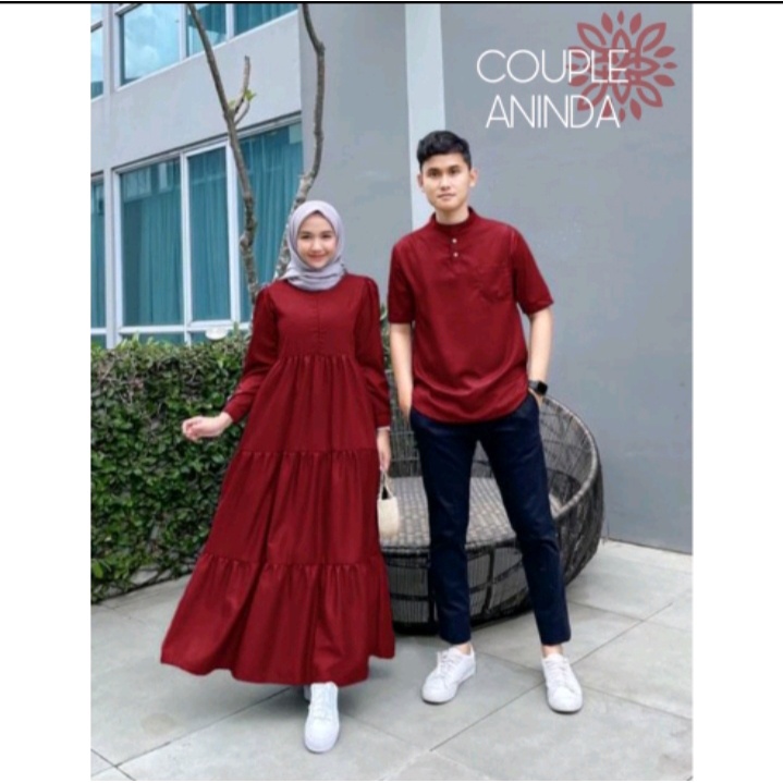 Baju Couple Lebaran Pasangan Remaja Suami Istri Terbaru 2022 Couple Aninda Polos Dress Muslim